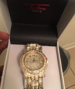 Men's 45mm Iced Diamond Watch with Roman Dial and Bling-ed Out Adjustable Metal Strap - Quartz Movement - 14k Gold or Silver - Watch, Bracelet Set or Tennis Chain Set 32 712AInUVjqL