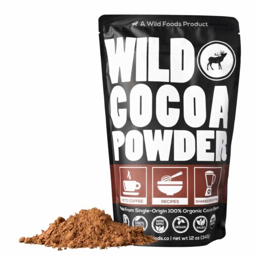 Wild Foods Organic Cocoa Powder | Single Origin Unsweetened Keto Chocolate Powder for Cooking & Baking | 100% Natural Cacao Beans | Sugar Free Non Dutch Raw Superfood Powder | 12 oz 12 Ounce (Pack of 1)