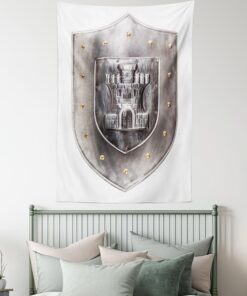 Ambesonne Medieval Tapestry, Old Medieval Iron Shield Middle Age Heraldic Elements Vintage Illustration, Wall Hanging for Bedroom Living Room Dorm Decor, 40" X 60", Grey White 40" X 60" - Image 5