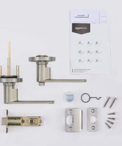 Amazon Basics Contemporary Reno Door Lever with Lock, Privacy, Satin Nickel 8 712Fh0CcE8L