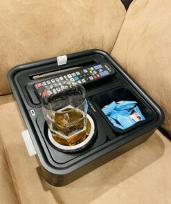 CouchConsole Original Tray - Drinks & Snacks Sofa Caddy with Armrest, Table with Phone Stand- TV Remote Control Storage and Organizer - for Living Rooms, RV, and Cars, Black/Gray Black and Gray 41 712GZGcpOL