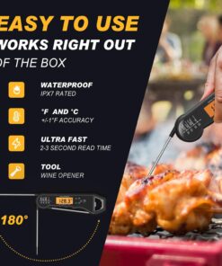 Waterproof Instant Read Digital Meat Thermometer for Cooking and Grilling, Food Thermometer with Backlight, Magnet, Calibration, and Foldable Probe, Bottle Cap Opener for Kitchen Gadgets, BBQ, Grill 27 712HNugEijL