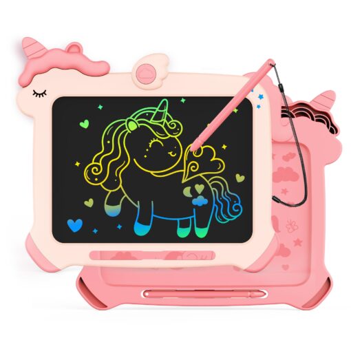 KOKODI LCD Writing Tablet, Unicorn Toys for Girls 3 4 5 6 7 8 Years Old, Colorful Toddler Doodle Board Drawing Tablet, Educational and Learning Toys, Christmas Birthday Gift for Girls Boys, Pink