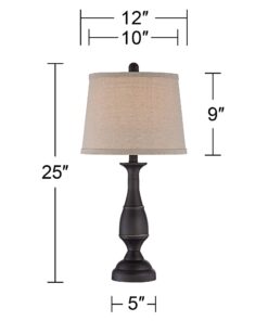 Regency Hill Ben Farmhouse Traditional Table Lamps 25" High Full Size Set of 2 Dark Bronze Brown Metal Beige Linen Drum Shade Decor for Living Room Bedroom House Bedside Nightstand Home Office 21 712I3V4nacL