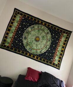 Madhu International Zodiac Mandala Tapestry Hippie Wall Hanging Astrology Tapestry Indian Handmade Tapestries Celtic Horoscope Tapestry Wall hanging (Green, Twin(54x82Inches)(140x210cms)) 54" x 82" Green 9 712Jlsi5aCL