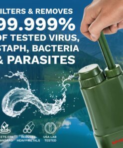 Survivor Filter Pro Hand-Pump Portable Water Filter - Lightweight Water Filter Camping, Backpacking, and Hiking - Water Purifier Survival - 0.01 Micron Ultra Filter 28 712MDsf1KHL