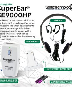 SuperEar Rechargeable Personal Sound Amplifier Model SE9000HP (PSAP) - 50dB Amplifier with Headphones, Earbuds, and Tactile 3 Tone Frequency (Hi-Med-Low) for Adults, Audiologists, Seniors, and Elderly 8 712MgpL7a2L