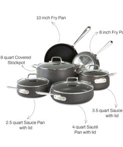 All-Clad HA1 Hard Anodized Nonstick Cookware Set 10 Piece Induction Oven Broiler Safe 500F, Lid Safe 350F Pots and Pans Black 10-Piece 23 712P0AJDW1L