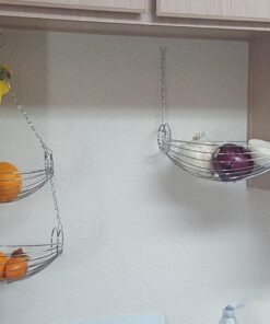 Home Basics 3-Tier Adjustable Chrome Heavy Duty Wire Hanging Fruit or Vegetable Kitchen Storage Baskets, Chrome Finish, Hammock Style 24 712PkBDDtpL