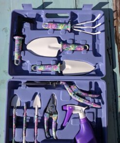 Garden Tools Set, JUMPHIGH 10 Pieces Gardening Tools with Purple Floral Print, Ergonomic Handle Trowel Rake Weeder Pruner Shears Sprayer, Garden Hand Tools with Carrying Case Gardening Gifts for Women 34 712Tpm5MtL