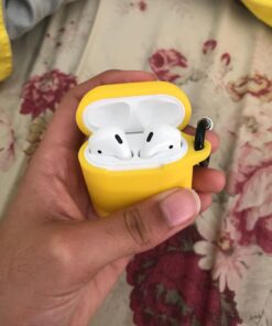 SATLITOG AirPods Case Cover with Secure Lock Keychain, Protective Silicone Cover Compatible with Apple AirPods 2nd & 1st Charging Case - Yellow 45 712W0h MOLL 1