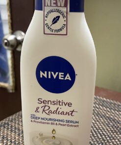 Nivea Sensitive and Radiant Body Lotion for Sensitive Skin, Unscented Body Lotion With Hypoallergenic Formula, 16.9 Fl Oz Pump Bottle 43 712WJgsddzL