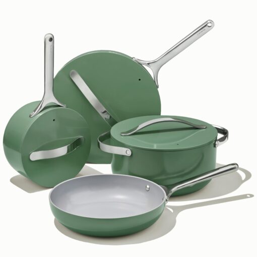 Caraway Nonstick Ceramic Cookware Set (12 Piece) Pots, Pans, Lids and Kitchen Storage - Non Toxic, PTFE & PFOA Free - Oven Safe & Compatible with All Stovetops (Gas, Electric & Induction) - Sage