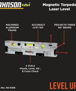 Alternative view of Johnson Level & Tool 40-6184 Magnetic Torpedo Laser Level, Silver & Black, 1 Laser Level