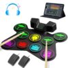 Electronic Drum Set, EKEMOND 9 Drum Practice Pad with Headphone Jack, Roll-up Drum Pad Machine with Built-in Speaker Drum Pedals Drum Sticks 10 Hours Playtime, Ideal Christmas Holiday Gift for Kids Green 27 712YDAG745L