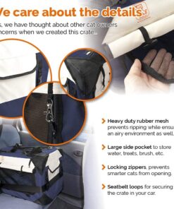 PetLuv-Happy Cat Premium Cat Carrier Soft Sided Foldable Top & Side Loading Pet Crate & Carrier Locking Zippers Shoulder Straps Seat Belt Lock Plush Pillow 24.0"L x 16.0"W x 16.0"H Navy Blue 28 712Z zGEbDL