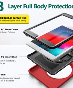 iPad Mini Case, iPad Mini 2 Case, iPad Mini 3 Case, BATYUE Rugged Shockproof Protective Case with 360 Degrees Rotatable Kickstand/Leather Hand Strap for Apple iPad Mini 1st/2nd/3rd Generation (Red) iPad Mini 3rd/2nd/1st Gen 7.9“ Leather Hand Strap (Red) 13 712ZDKxX HL