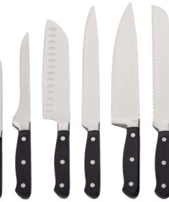 Amazon Basics 9-Piece Premium Kitchen High-Carbon Stainless-Steel Blades with Pine Wood Knife Block Set, Black Traditional Handle Design 14 712ZFZw4yLL