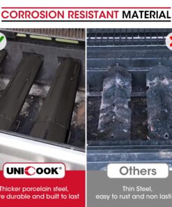 Unicook Universal Replacement Heavy Duty Adjustable Porcelain Steel Heat Plate Shield, Heat Tent, Flavorizer Bar, Burner Cover, Flame Tamer for Gas Grill, Extends from 11.75" up to 21" L, 4 Pack 17 712ZS6ibTQL