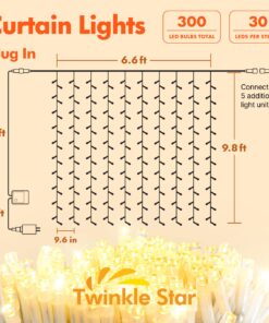 Twinkle Star 300 LED Window Curtain String Lights Wedding Party Home Garden Bedroom Outdoor Indoor Wall Decorations, Warm White *Warm white 21 712ZTU72GL