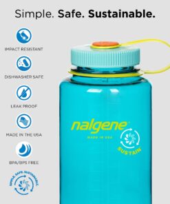 Nalgene Tritan Wide Mouth BPA-Free Water Bottle, Clear w/ Green Cap, 32-Ounces 21 712ZeSuqssL