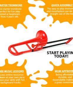 pBone pInstrument Plastic Kids Mini Trombone - Mouthpiece and Carrying Bag- Eb Authentic Sound for Student & Beginner- Durable ABS Construction- Red 11 712ZesCv4PL 1