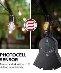 BN-LINK Outdoor 24-Hour Water Resistant Photoelectric Countdown Timer Photocell Light Sensor (2, 4, 6 or 8 Hours Countdown Mode) 3 Grounded Outlets Remote Control (100 ft Range) for Home and Garden Countdown Photocell Remote 26 712aE1QsmWL
