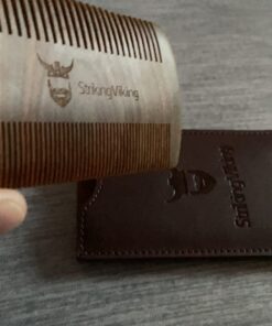 Sandalwood Beard Comb and Case - Pocket Sized Wooden Beard & Mustache Comb with Fine & Coarse Teeth - Perfect for Use with Balms and Oils - Striking Viking (Brown) Brown Case 29 712aMmbCoQL