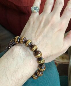 Purple Whale Unisex Tibetan Buddhist Wood Prayer Beads Bracelet, Chinese Calligraphy Words Engraved Feng Shui Bracelet, Elasticated Wrist Accessory, Brown, 7.5 Inches 11 712amV77yuL