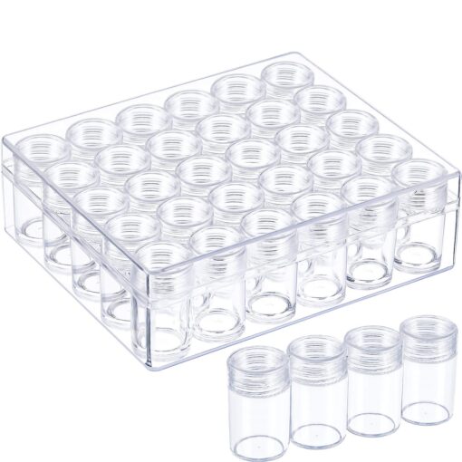 Blulu Clear Plastic Bead Storage Containers Set with 30 Pieces Storage Jars Diamond Painting Accessory Box Transparent Bottles with Lid for DIY Diamond, Nail and Other Small Items (1.85 x 1 Inch) 1.85 x 1 Inch