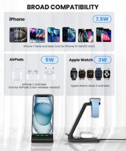 Wireless Charging Stand, GEEKERA 3 in 1 Wireless Charger Dock Station for iPhone 15 14 13 12 11 Pro Max Plus XR XS 8 Plus, Apple Watch Ultra/9/SE/8/7/6/5/4/3/2, AirPods Pro/3 Black 25 712ayCMSB8L