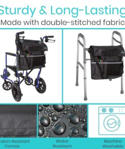 Vive XL Wheelchair Bag - Waterproof, Scratch-Resistant, Double-Stitched, Machine Washable Accessory for Adults, Seniors, 15 Colors - Storage Walker Backpack to Hang on Back of Wheel Chair Black 19 712bkhMcpPL