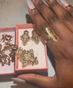 Ethiopian Cross Pendant Earring Ring Necklace Set 24k African Gold Corss Symbol Jewelry Set 10 712cbgafOL