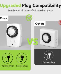 BN-LINK BND-60/U47 Indoor Mini 24-Hour Mechanical Outlet Timer, 3-Prong, 2-Pack White 30 712fV8W15dL