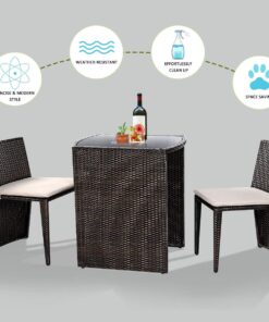 Giantex 3 PCS Cushioned Outdoor Wicker Patio Set Convention Bistro Set Garden Lawn Space Saving Conversation Set Sofa Furniture No Assembly (Brown) Brown 29 712gwhadHrL
