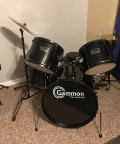 Gammon Percussion Full Size Complete Adult 5 Piece Drum Set with Cymbals Stands Stool and Sticks, Black 33 712hXQRJOFL