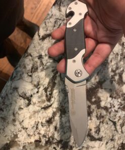 Smith & Wesson 8in High Carbon S.S. Folding Knife with 3.3in Drop Point Blade and S.S. with G-10 Inlay Handle for Outdoor, Tactical, Survival and EDC Plain Edge 8 712iNPTGwlL