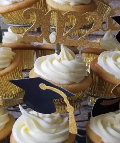 YuBoBo 2023 Graduation Cupcake Toppers, 48 PCS Food/Appetizer Picks For Graduation Party Mini Cake Decorations, Diploma, 2023, Grad Cap Set 48 Pieces (Gold) Gold 41 712j3RDwEfL