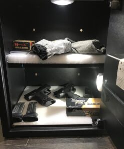 Amazon Basics Steel Home Security Safe with Programmable Electronic Keypad Lock, Secure Documents, Jewelry, Valuables, 1.52 Cubic Feet, Black, 13.8"W x 13"D x 16.5"H 50 712lOh9PteL