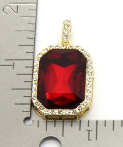 Mens 14k Gold Plated Iced Out Red Ruby Octagon Hip Hop Pendant with 3mm 24" Rope Chain M3 15 712mAOuyqnL