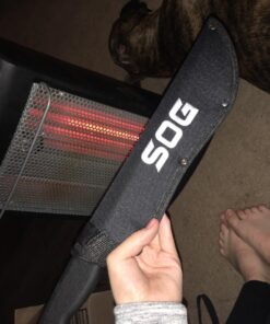 SOG SOGfari Tanto Machete- Survival Machete with 10 Inch Full Tang Blade,Camp Machete for Clearing Brush,Chopping Wood&Harvesting Crops,Spiked Tang Handle for Pounding&Scraping(MC04-N) ,Black 21 712mF6sNWlL