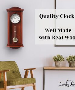 Pendulum Wall Clock, Silent Decorative Wood Clock with Swinging Pendulum, Battery Operated, Large Red Wooden Design, for Living Room, Kitchen, Office & Home Décor, 26.75 x 11.5 inches Red Wood 16 712nJQbvfbL 1