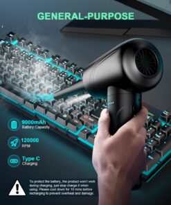 BANKKY 11-in-1 Compressed Air Duster, 3-Gear Adjustable 120000 RPM Electric Air Duster with LED Light, Reusable no Canned Keyboard Cleaner for Office, 9000mAh Cordless Air Duster for Computer/Car G711 Black 15 712njwuFKLL