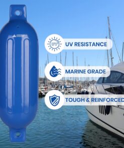 Leader Accessories Ribbed Twin Eyes Boat Fender Bumper Pack of 4 Includes 3/8'' Fender Lines and Pump to Inflate Blue 4.5*16 inch 12 712q6cEF9L