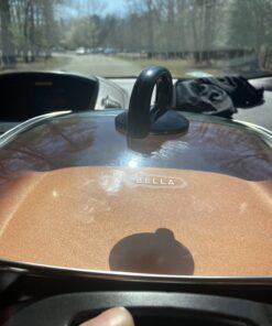 BELLA Electric Skillet and Frying Pan with Glass Lid, Nonstick Coating, Cool Touch Handles, Removable Heating Probe, Dishwasher Safe, 12 x 12 inch, Copper 47 712qTRexpWL