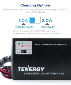 Alternative view of Tenergy Universal RC Battery Charger for NiMH/NiCd 6V-12V Battery Packs, 2A Charger for RC Car, Airsoft Batteries, Compatible with Standard Size Tamiya/Mini Tamiya/Alligator Clips Connectors 01025