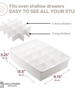 Uncluttered Designs Adjustable Drawer Dividers — Customizable Organization for Utility & Junk Drawers — Storage Solution for Kitchen and Office (White, 3 Pack) White 3pack 27 712rIRxnHAL