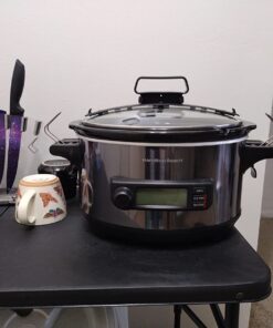 Hamilton Beach Portable 6 Quart Set & Forget Digital Programmable Slow Cooker with Lid Lock, Temperature Probe, Dishwasher Safe Crock & Lid, Black Stainless (33866) Temp Tracking Temperature Probe 24 712rznoXkQL 1