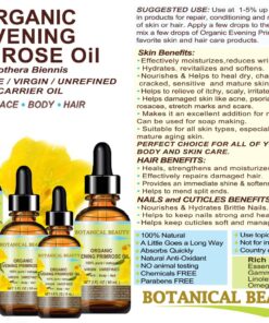 ORGANIC EVENING PRIMROSE OIL. 100% Pure / Natural / Undiluted / Unrefined /Certified Organic/ Cold Pressed Carrier Oil. Rich antioxidant to rejuvenate and moisturize the skin and hair. 1 Fl.oz - 30ml. by Botanical Beauty 1 Fl Oz (Pack of 1) 15 712sJGqZinL