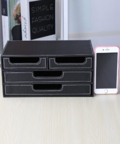 KINGFOM PU Leather Desk Organizer with 4 Drawers Small, Desktop Organizer Drawer for Office Supplies Accessories, Stationery Storage Box Bills Collection Holder Black Small Drawer Black 15 712srjJy5jL